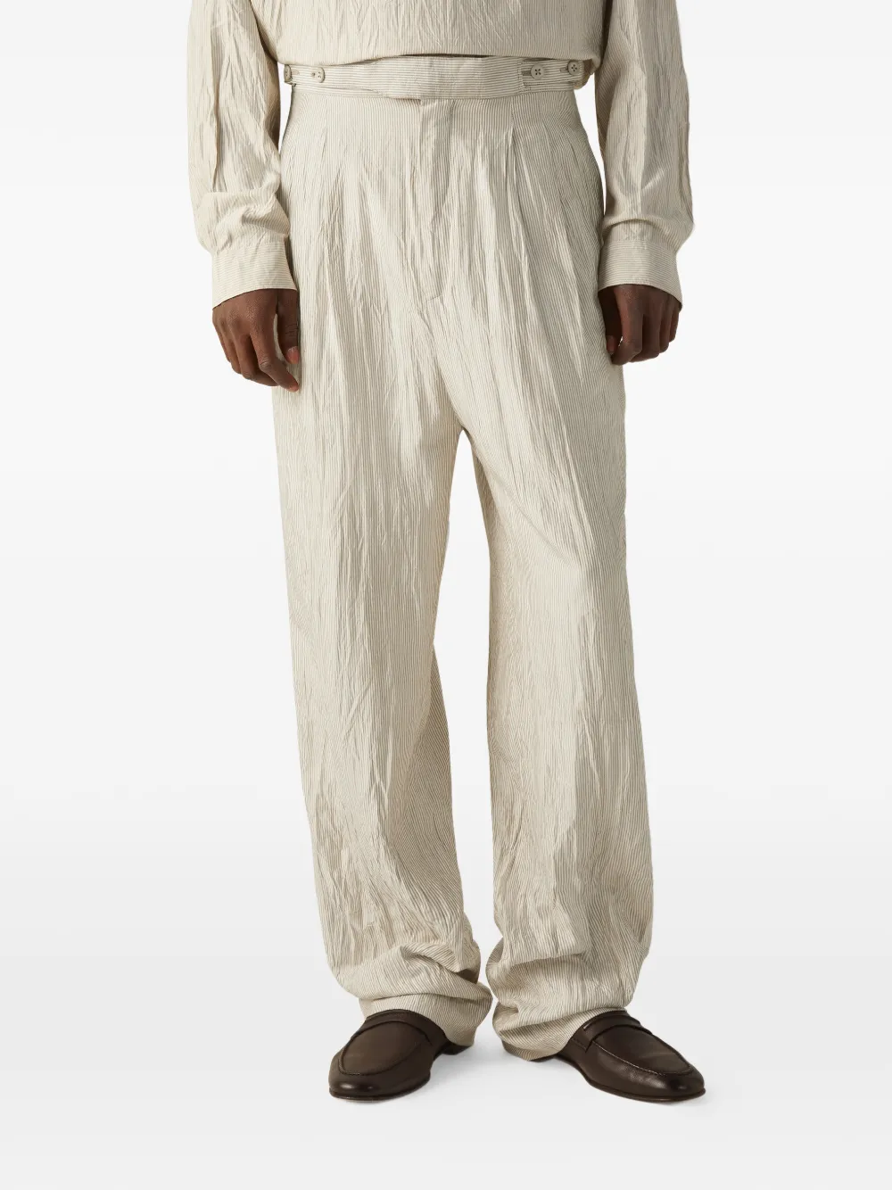 Zegna Zijden broek met strepen en plooien Beige