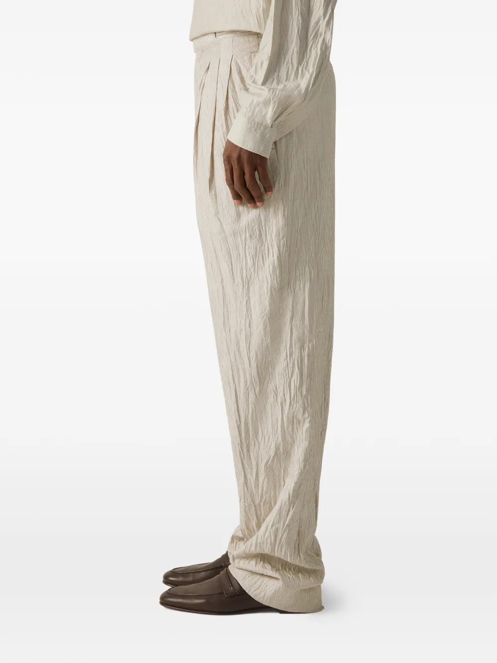 Zegna Zijden broek met strepen en plooien Beige