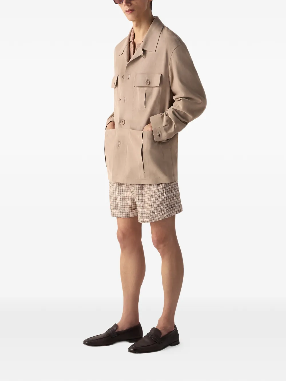 Zegna Sahariana leren jack met zakken Beige