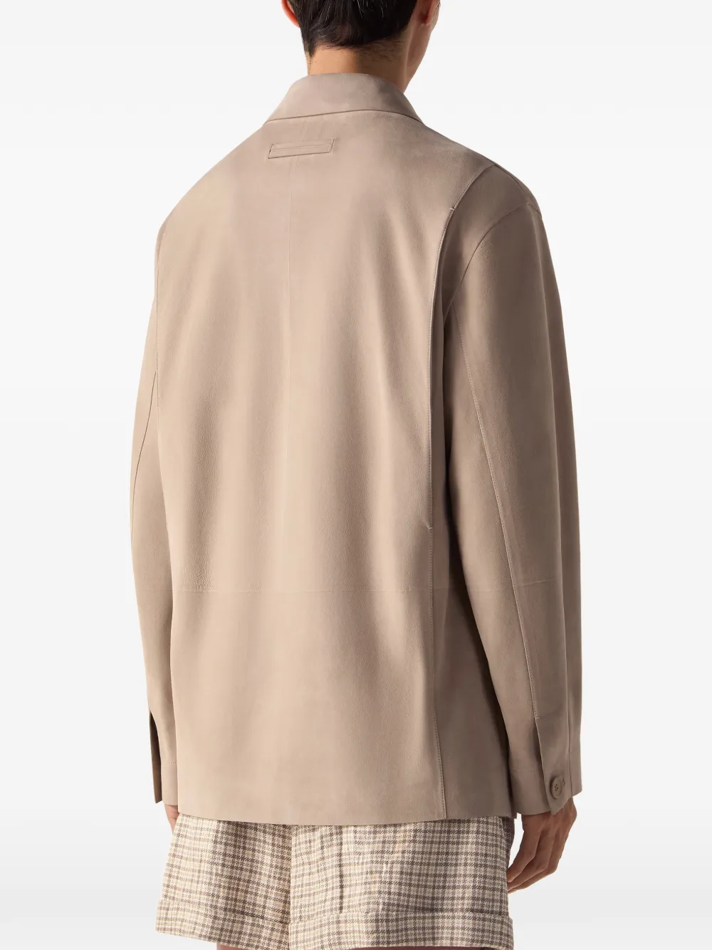 Zegna Sahariana leren jack met zakken Beige