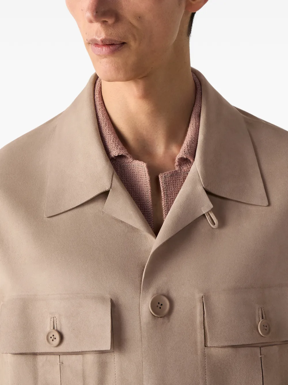 Zegna Sahariana leren jack met zakken Beige