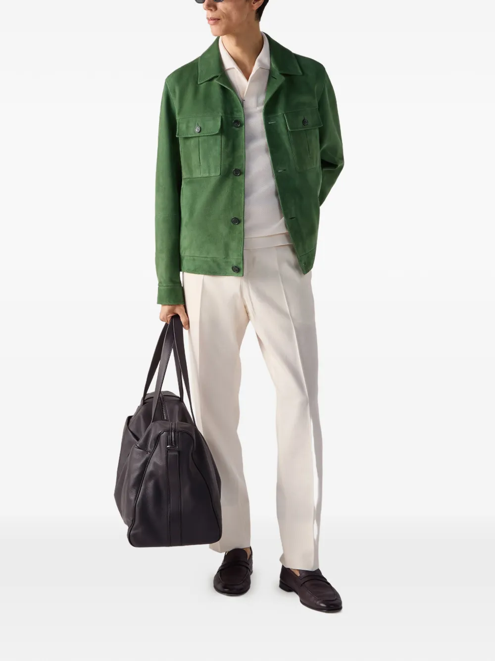 Zegna Suède jack met klepzak Groen