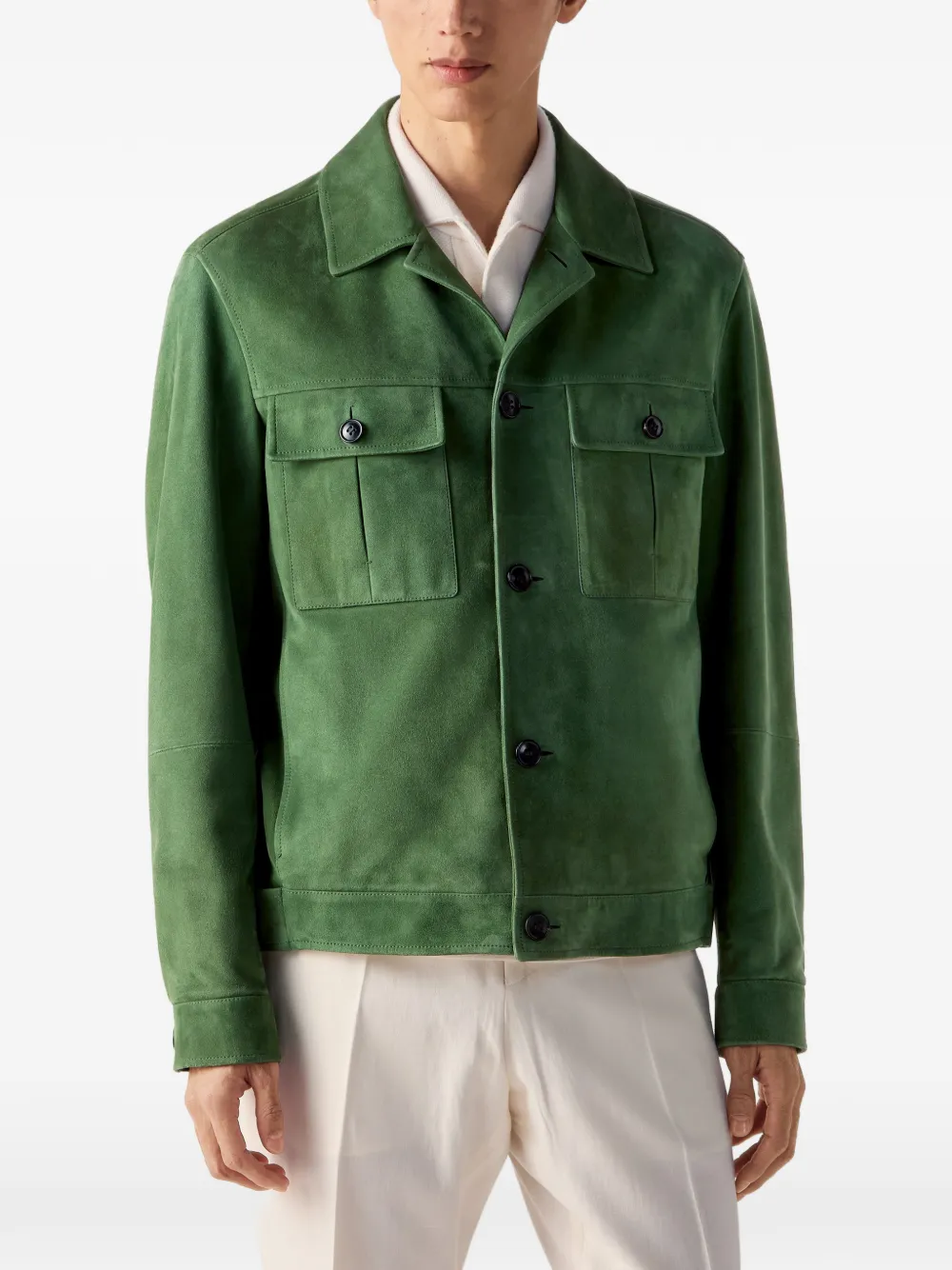 Zegna Suède jack met klepzak Groen