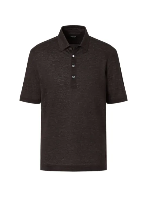 Zegna dark brown oasi lino polo shirt