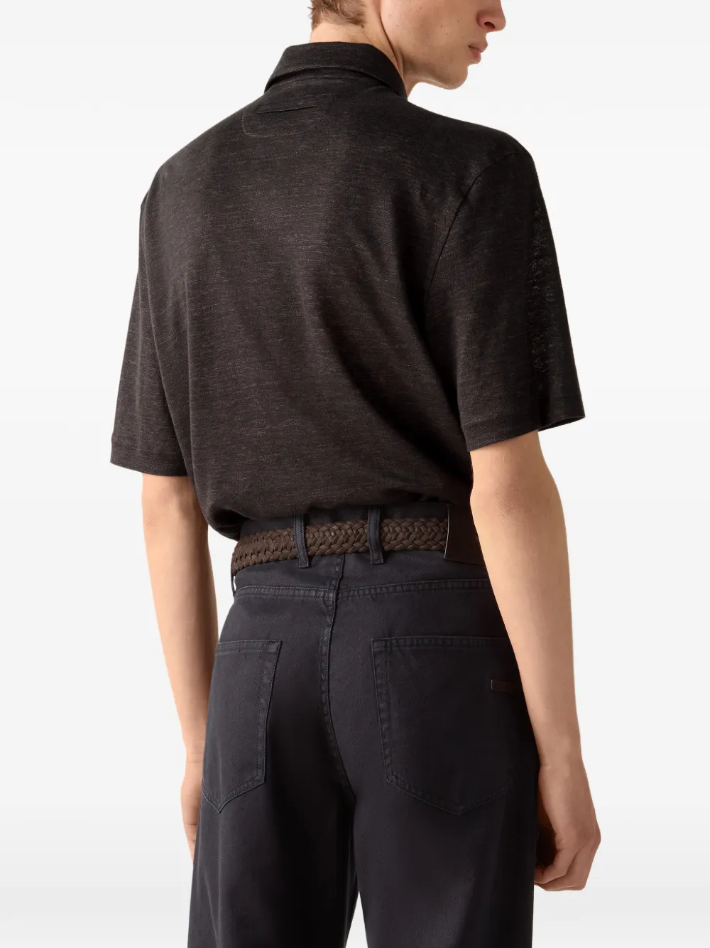 Zegna Oasi Lino poloshirt met donkerbruin effect Grijs