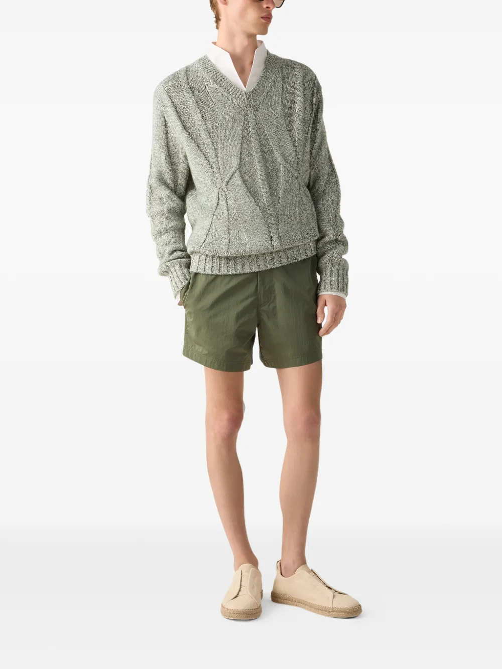 Zegna Kabelgebreide trui met V-hals Groen