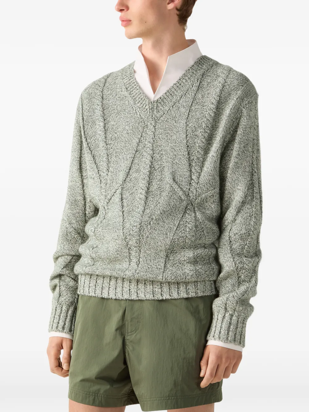 Zegna Kabelgebreide trui met V-hals Groen