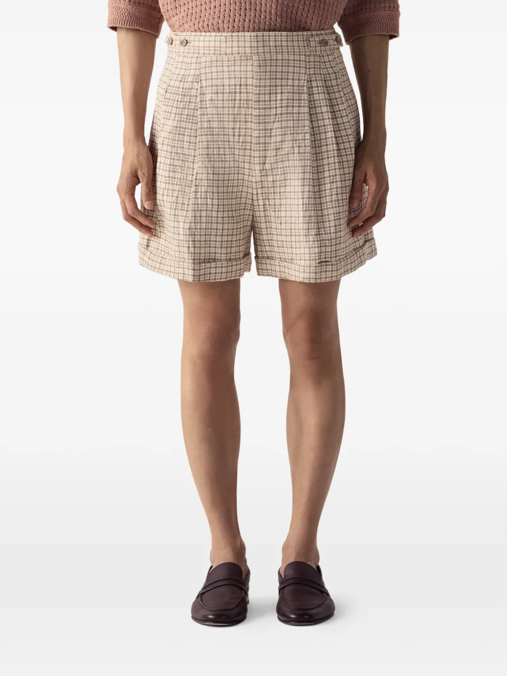 Zegna Zijden shorts met knoopdetail en plooien Beige