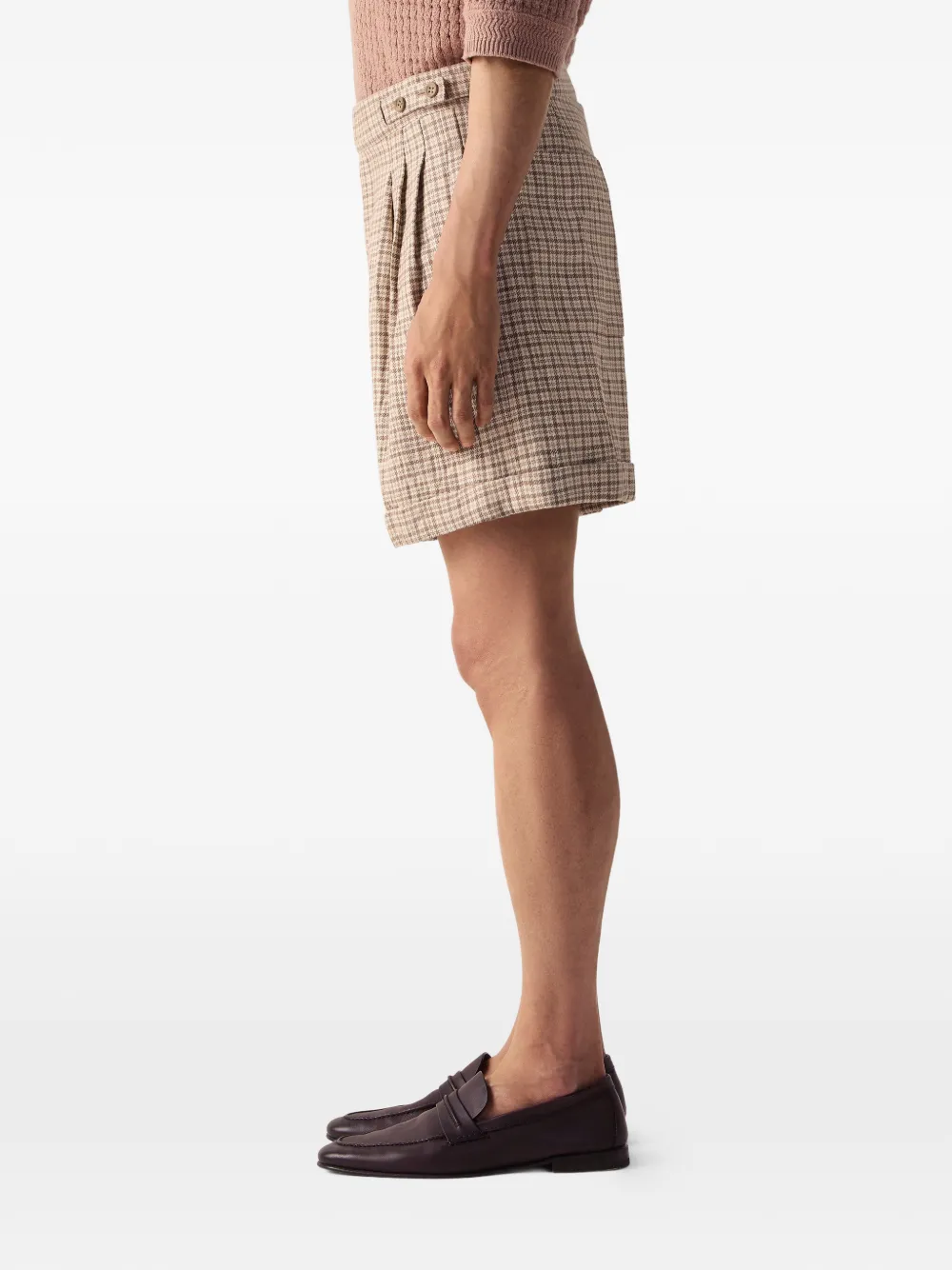Zegna Zijden shorts met knoopdetail en plooien Beige