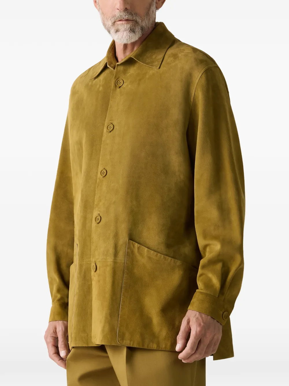 Zegna Leren shirtjack met knopen Groen