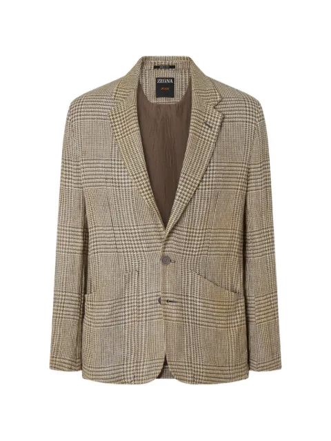 Zegna crossover-check single-breasted linen blazer