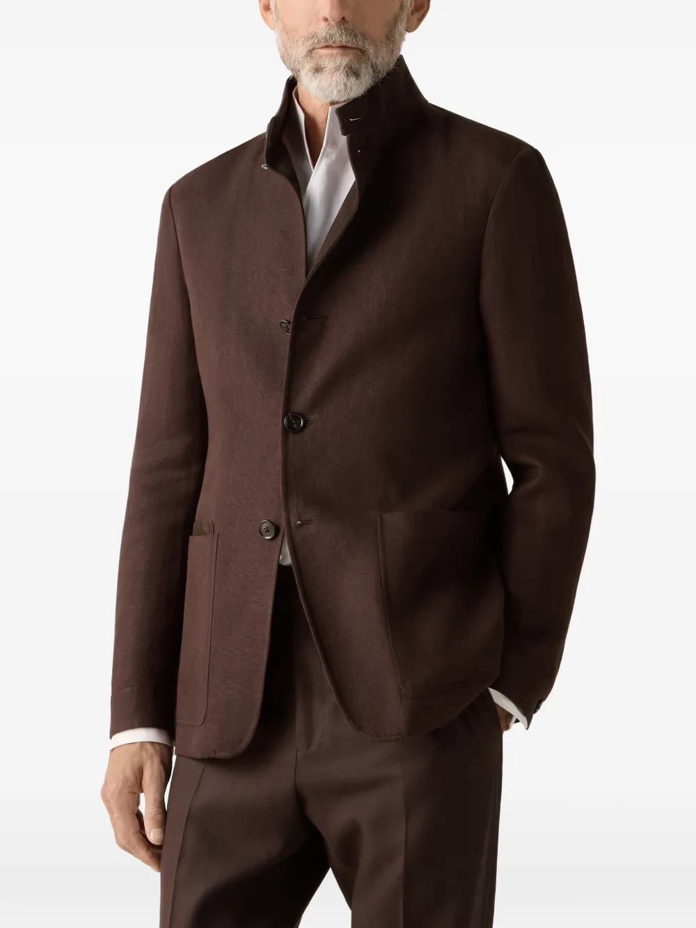 Zegna Il Conte Oasi Lino jack met knopen Bruin