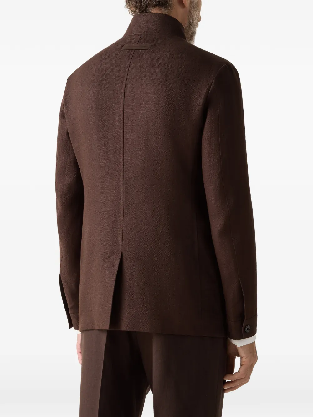 Zegna Il Conte Oasi Lino jack met knopen Bruin