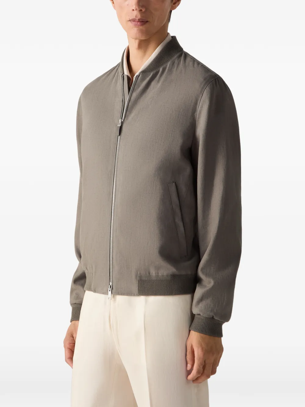 Zegna Oasi Lino bomberjack Grijs