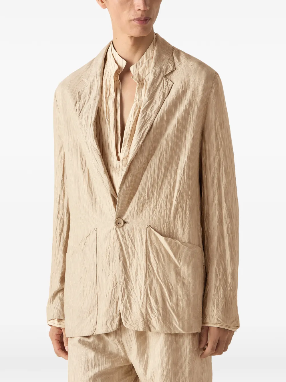 Zegna Zijden blazer met enkele rij knopen en strepen Beige