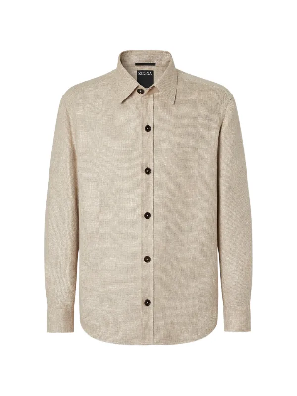 Zegna Cashmere Linen and Silk Overshirt in Neutrals
