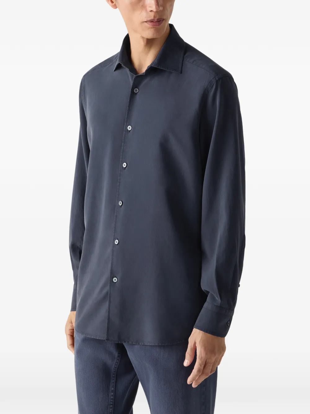  Zegna Buttoned Silk Shirt - Blue 