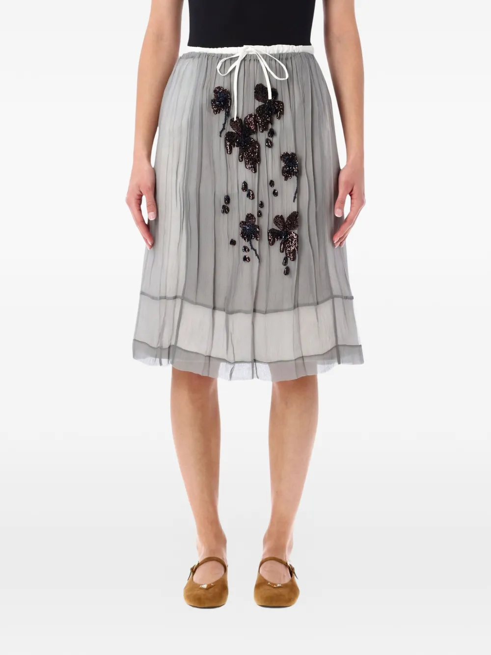Prada floral-embroidered midi skirt - Grau