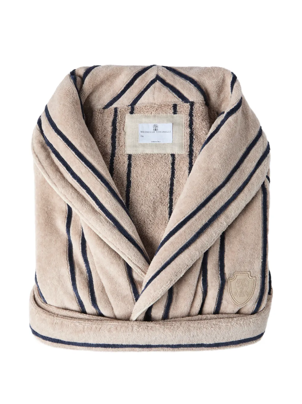  Brunello Cucinelli Striped Logo Cotton Bathrobe - Neutrals 
