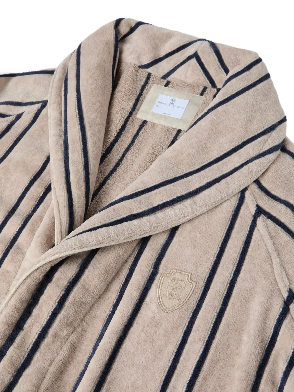  Brunello Cucinelli Striped Logo Cotton Bathrobe - Neutrals 