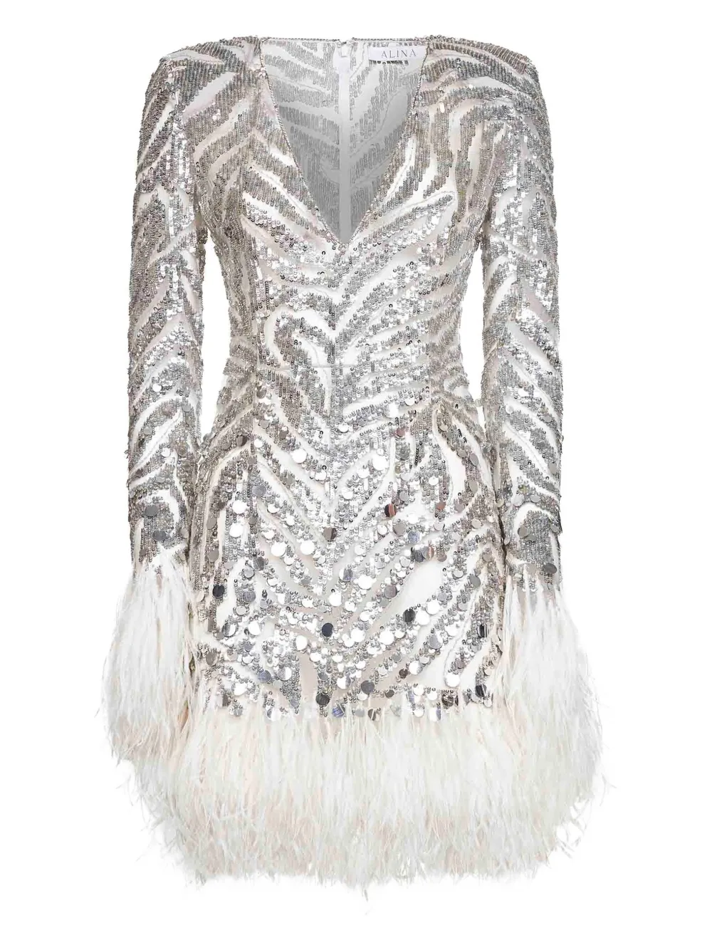 Alina sequin feather embroidered dress - Weiß