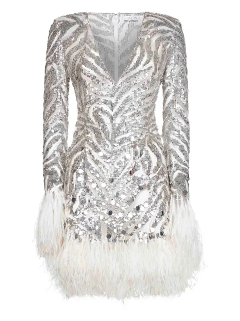 Alina sequin feather embroidered dress