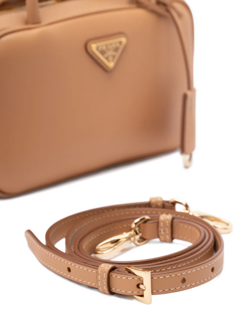 Prada Bauletto shopper met triangle-logo Beige
