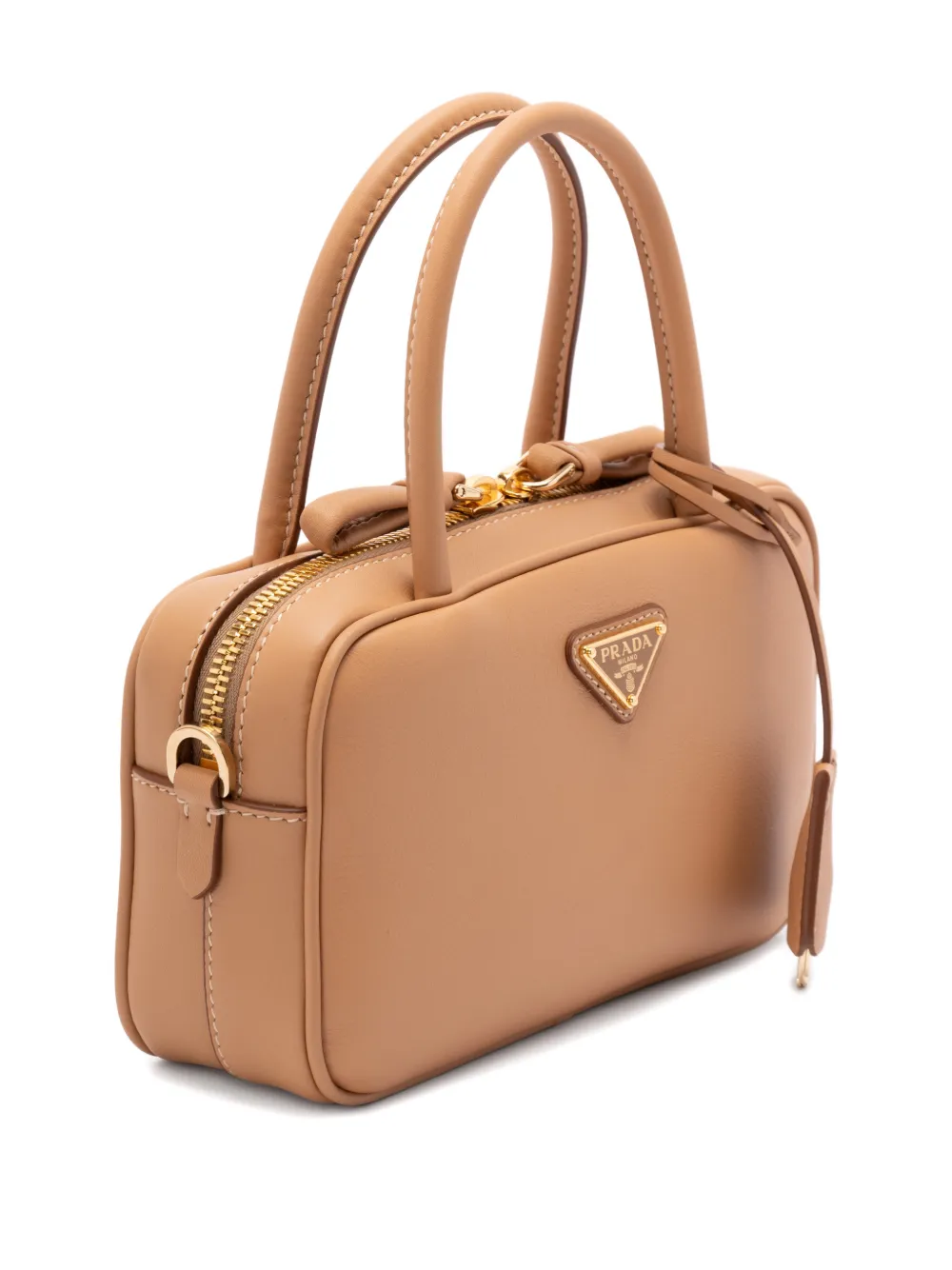 Prada Bauletto shopper met triangle-logo Beige