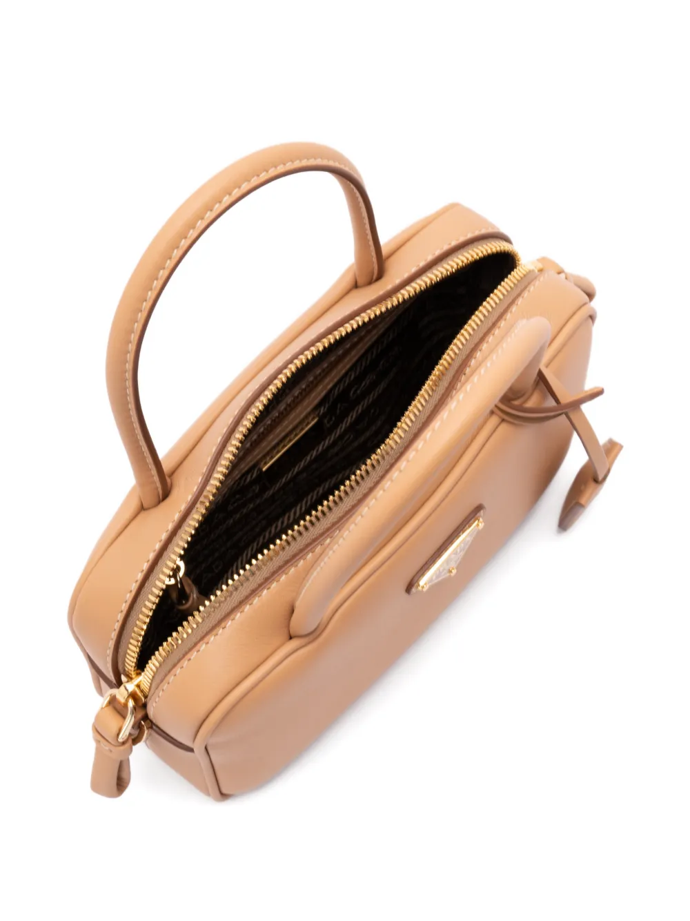 Prada Bauletto shopper met triangle-logo Beige