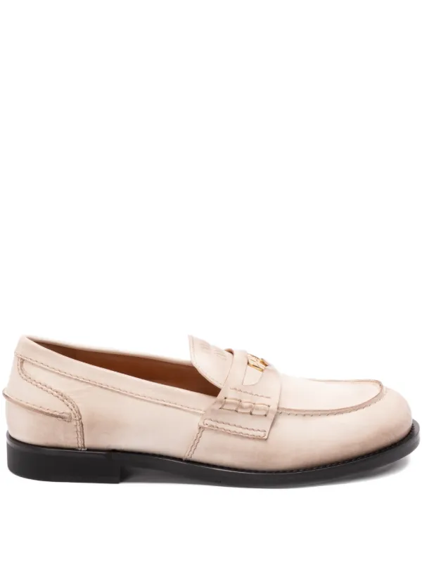 Miu Miu Logo-detail Loafers in Neutrals