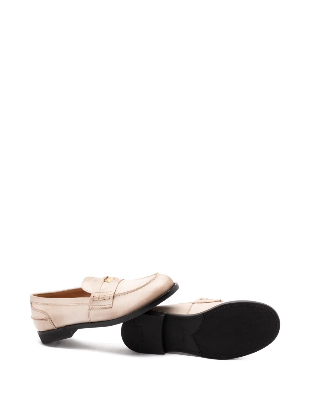 Miu Loafers met logodetail Beige