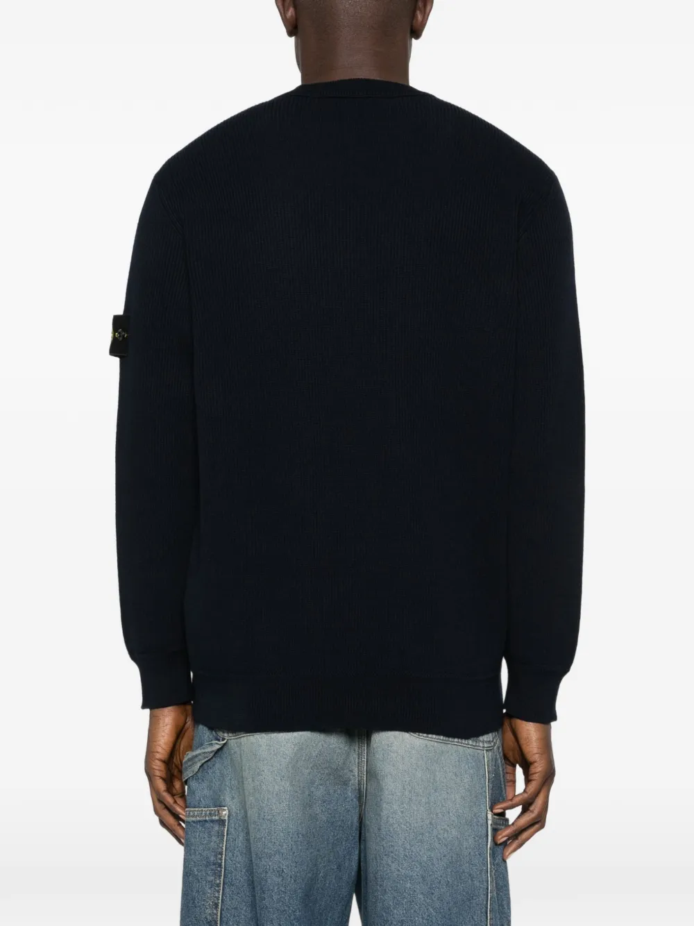 Stone Island Compass ribgebreide trui met patch Blauw