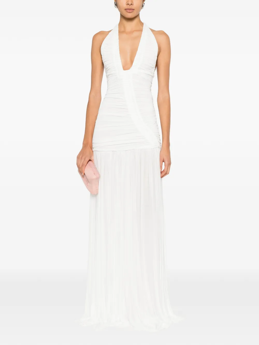 Christopher Esber V-neck pleated maxi dress - Wit