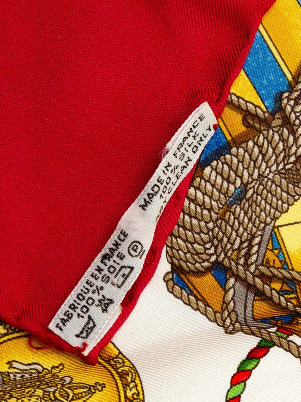 Pre-owned Hermes 20th Century Les Tambours Silk Scarf Scarves In Red