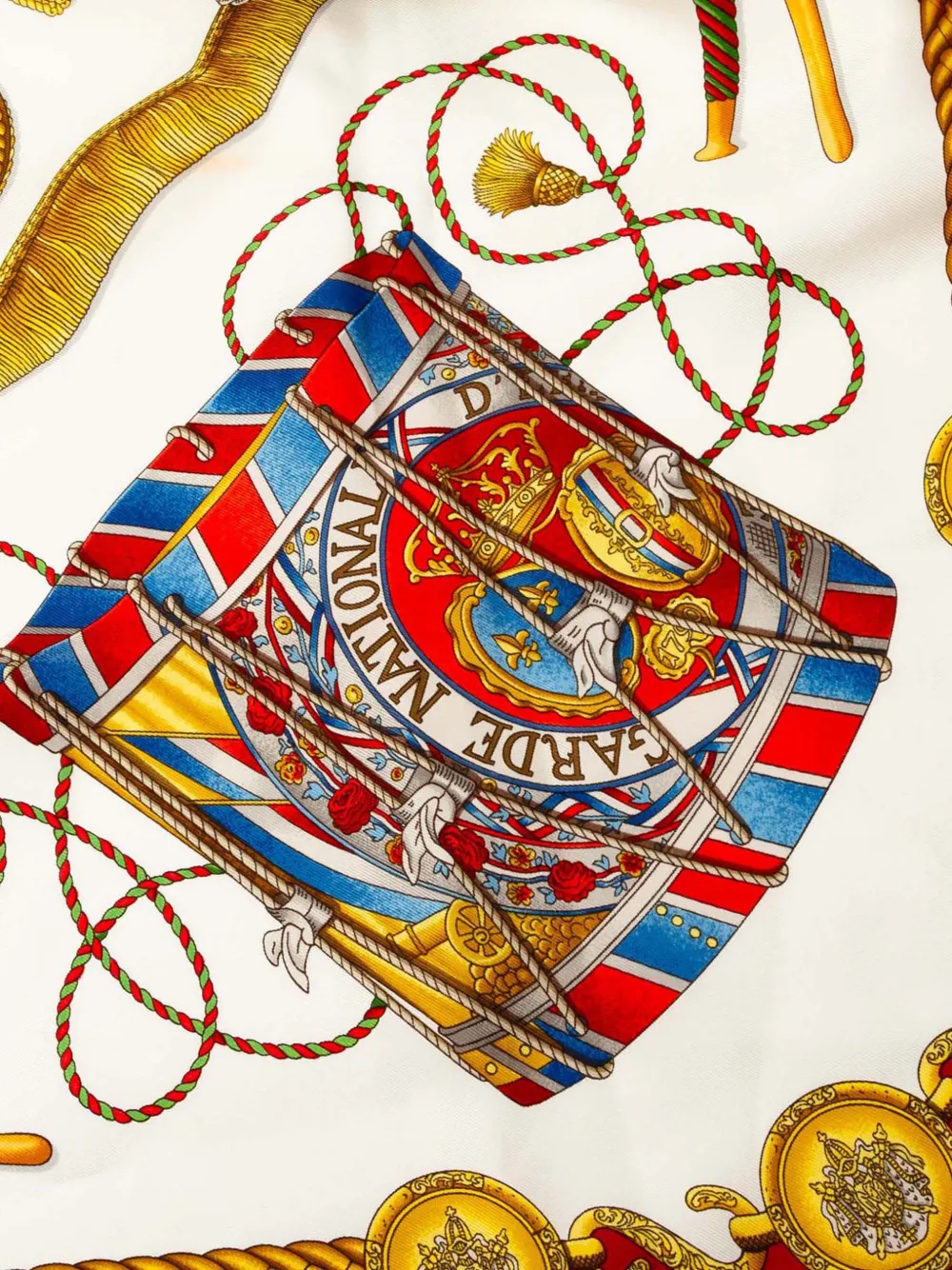Pre-owned Hermes 20th Century Les Tambours Silk Scarf Scarves In Red
