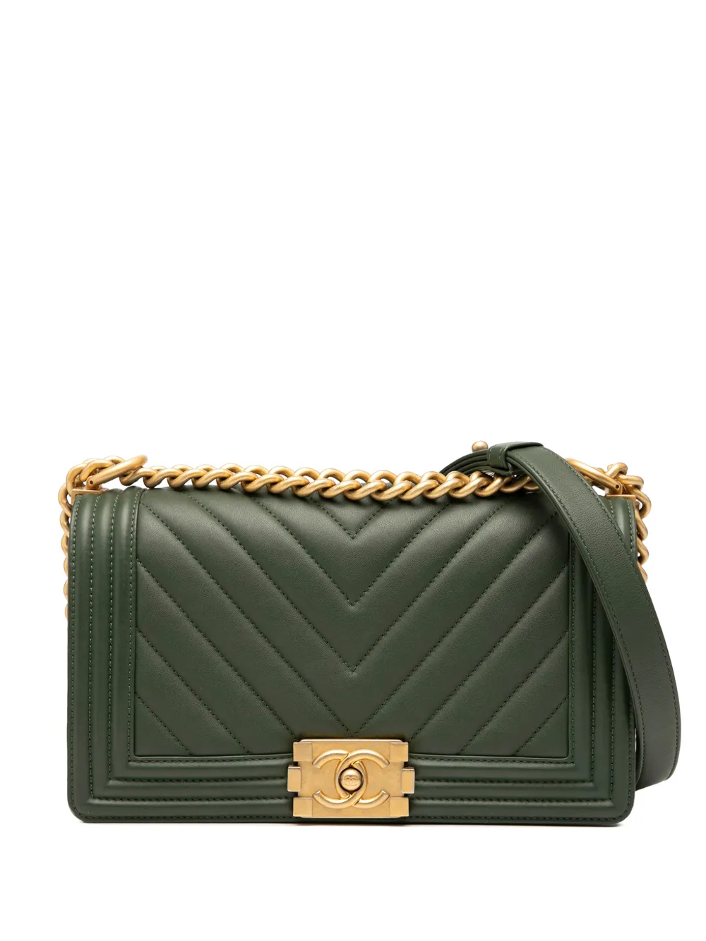 CHANEL Pre-Owned 2017-2018 Old Medium Chevron Lambskin Boy Flap crossbody bag - Verde