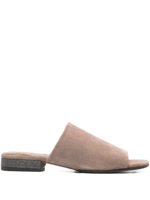 Brunello Cucinelli Suede Mules with Monili in Neutrals