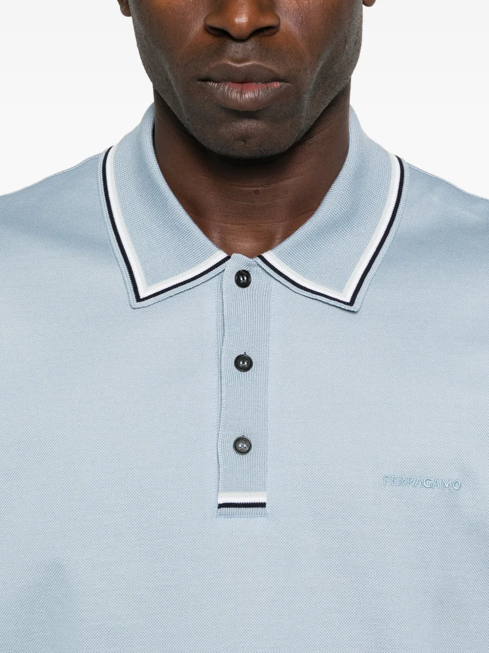 Ferragamo Poloshirt met geborduurd logo en gestreepte kraag Blauw