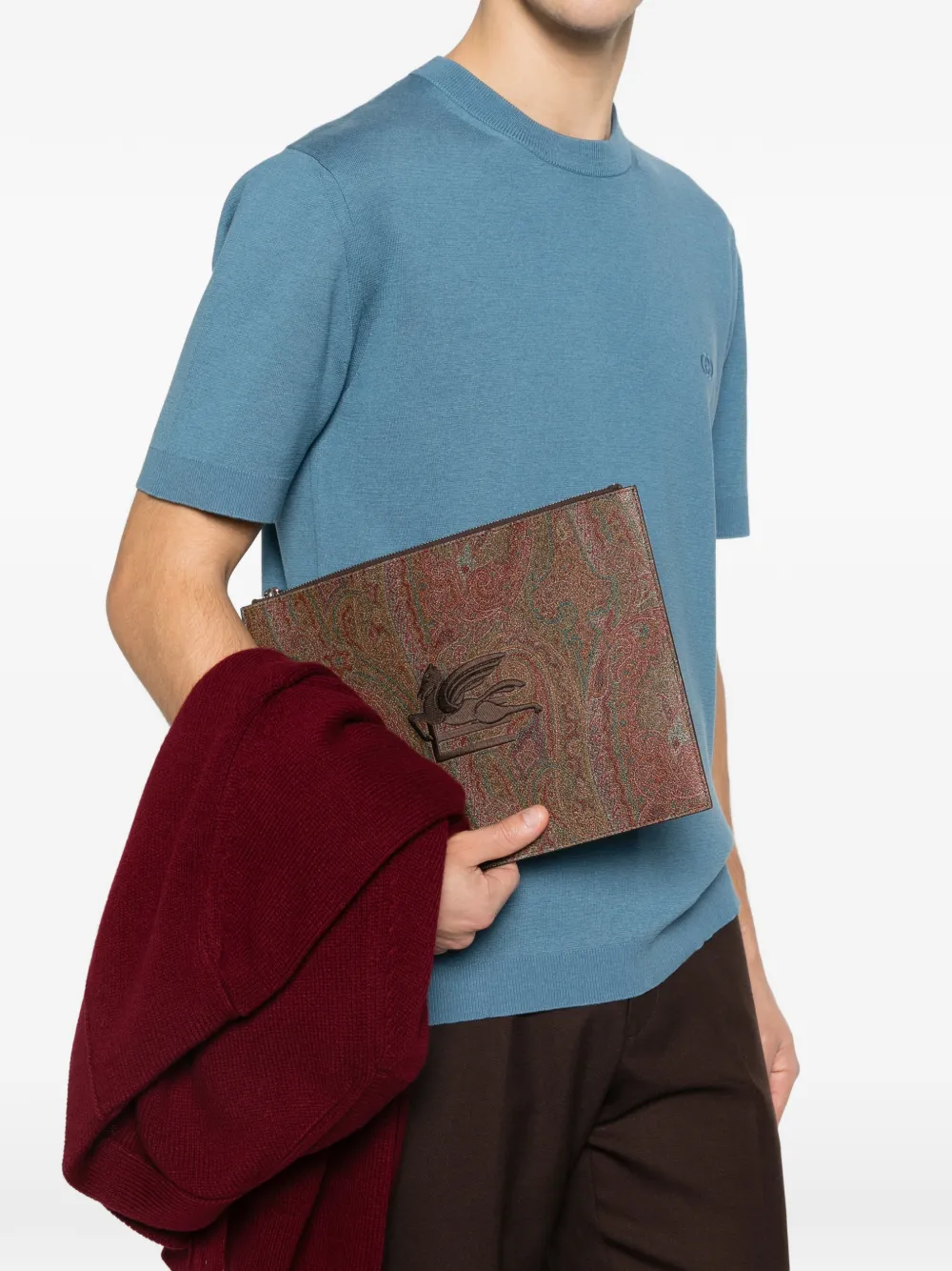 ETRO paisley-print logo-embroidered clutch bag - Bruin