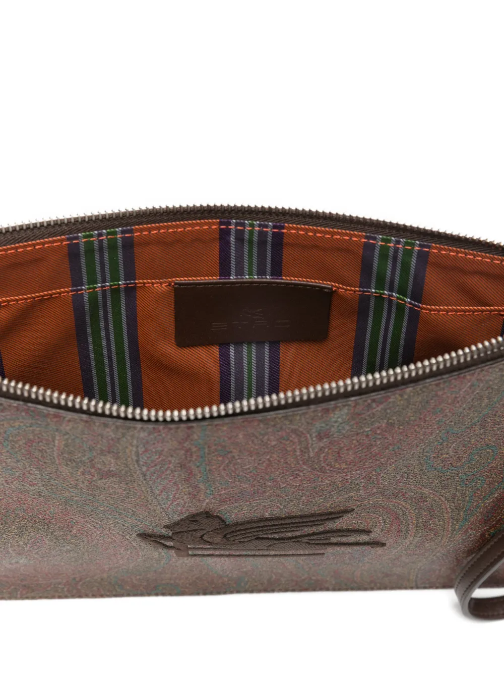 ETRO Clutch met geborduurd logo en paisley-print Bruin