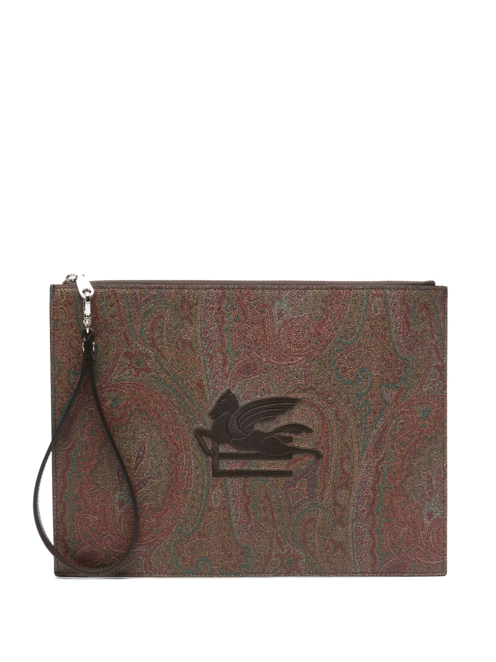 ETRO paisley-print logo-embroidered clutch bag - Marrone