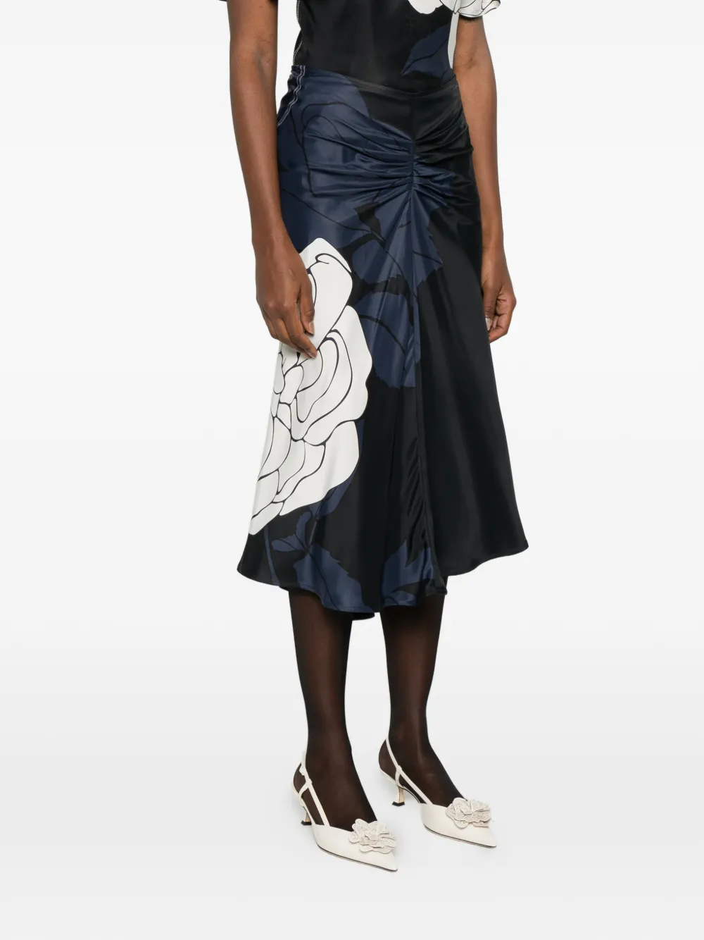  Victoria Beckham Floral-print Midi Skirt - Black 