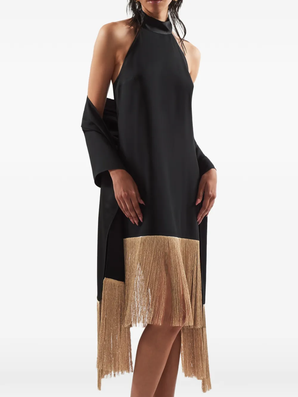 Taller Marmo Berlin mini-jurk met halternek en franje Zwart