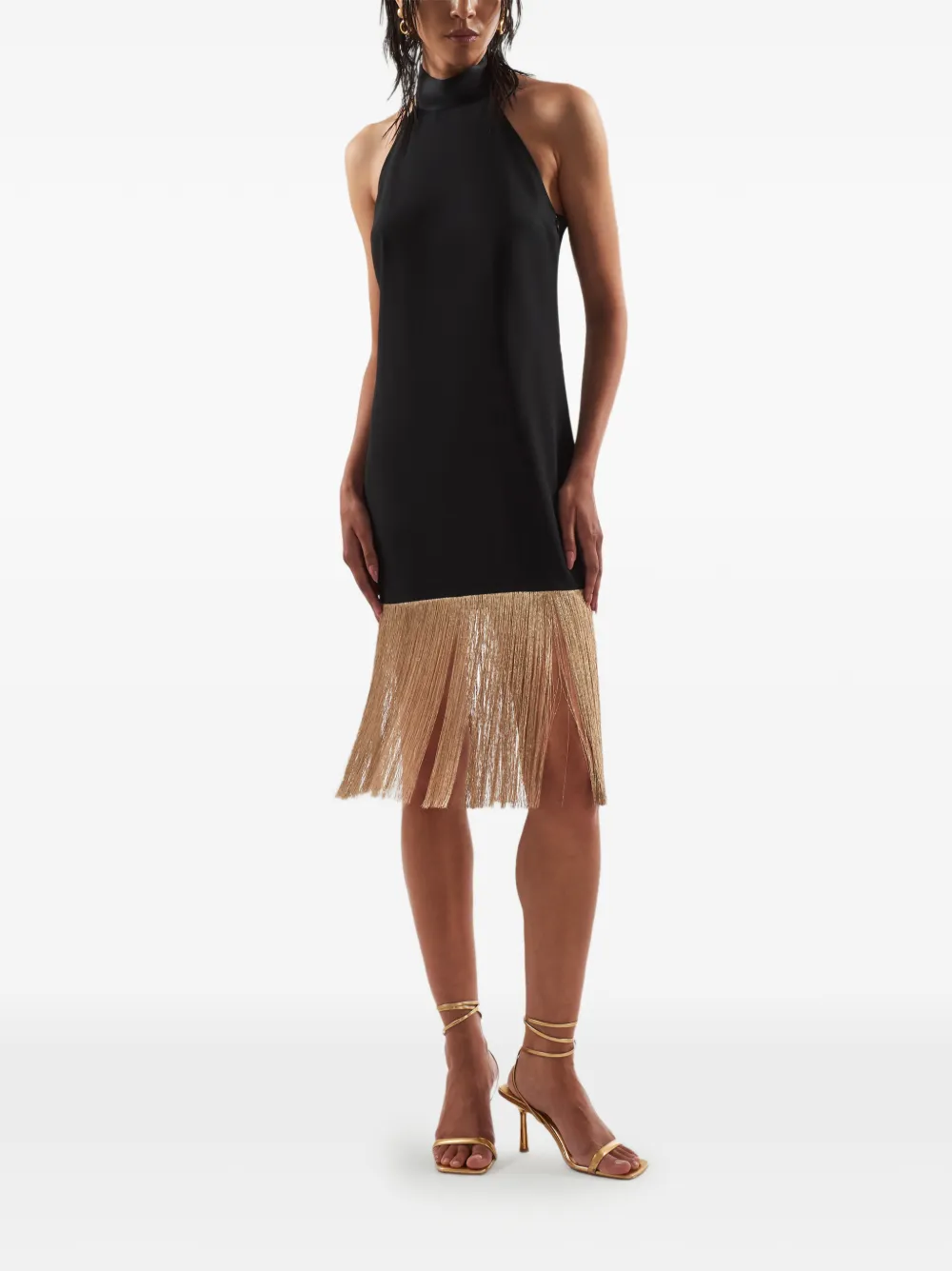 Taller Marmo Berlin mini-jurk met halternek en franje Zwart