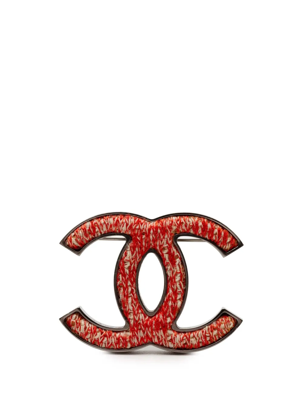 CHANEL Pre-Owned 2015 CC Silver Plated and Tweed Brooch costume brooch - Argento