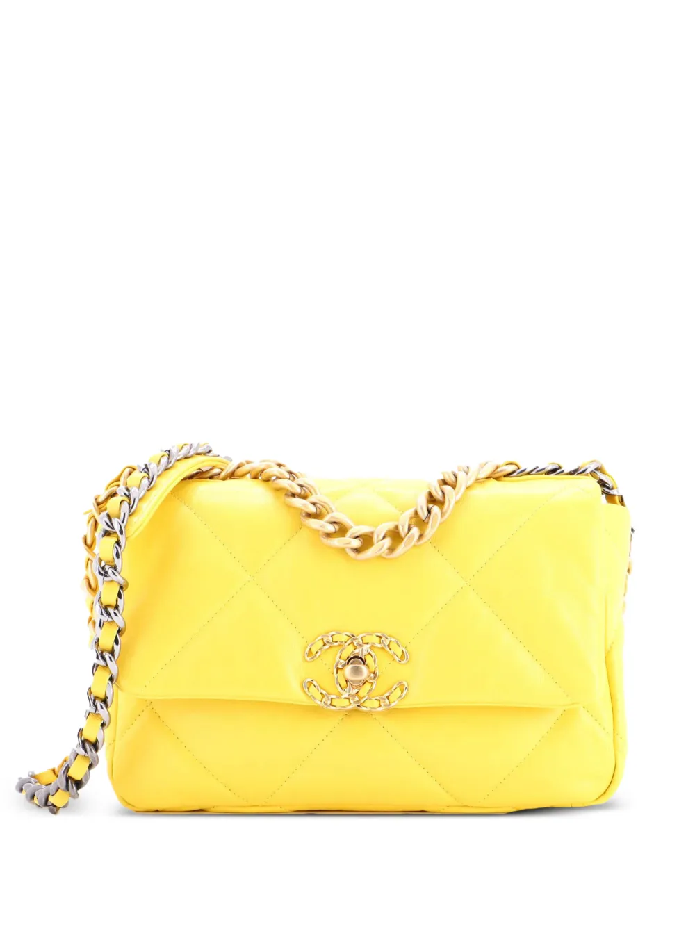 CHANEL Pre-Owned 19 Flap Bag Quilted Leather Medium crossbody bag - Giallo