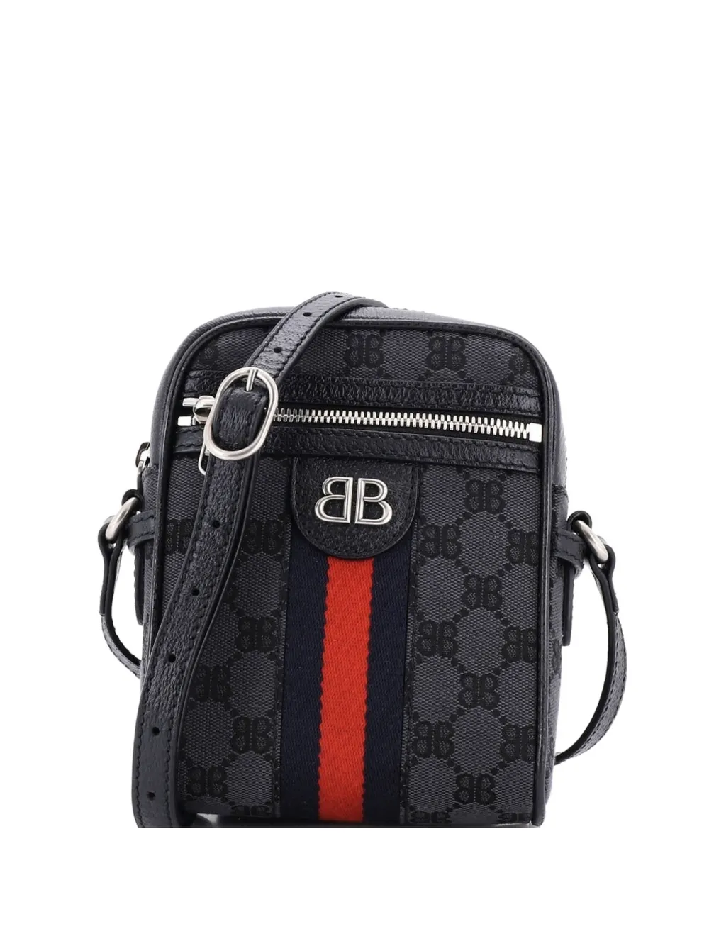 Pre-owned Balenciaga X Gucci The Hacker Project Zip Messenger Bag Bb Canvas Mini Crossbody Bag In Black