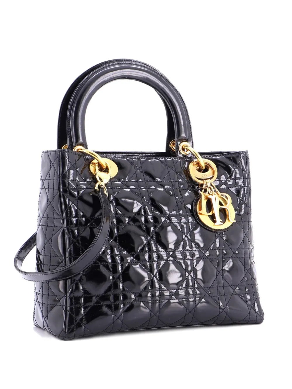 Christian Dior Pre-Owned Vintage Lady Dior Bag Cannage Quilt Patent Medium satchel - Nero