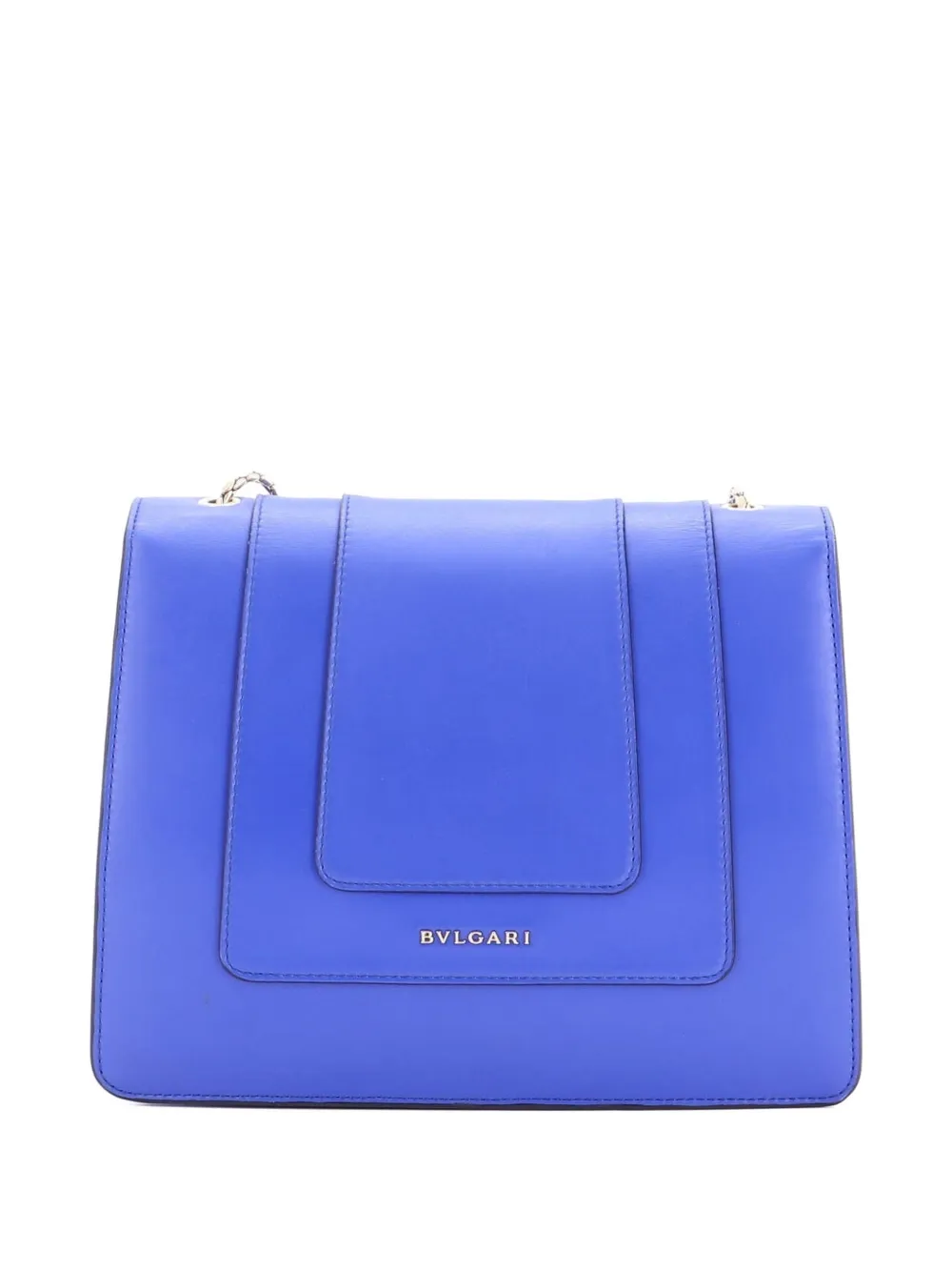 Pre-owned Bvlgari Serpenti Forever Square Leather Medium Shoulder Bag In Blue