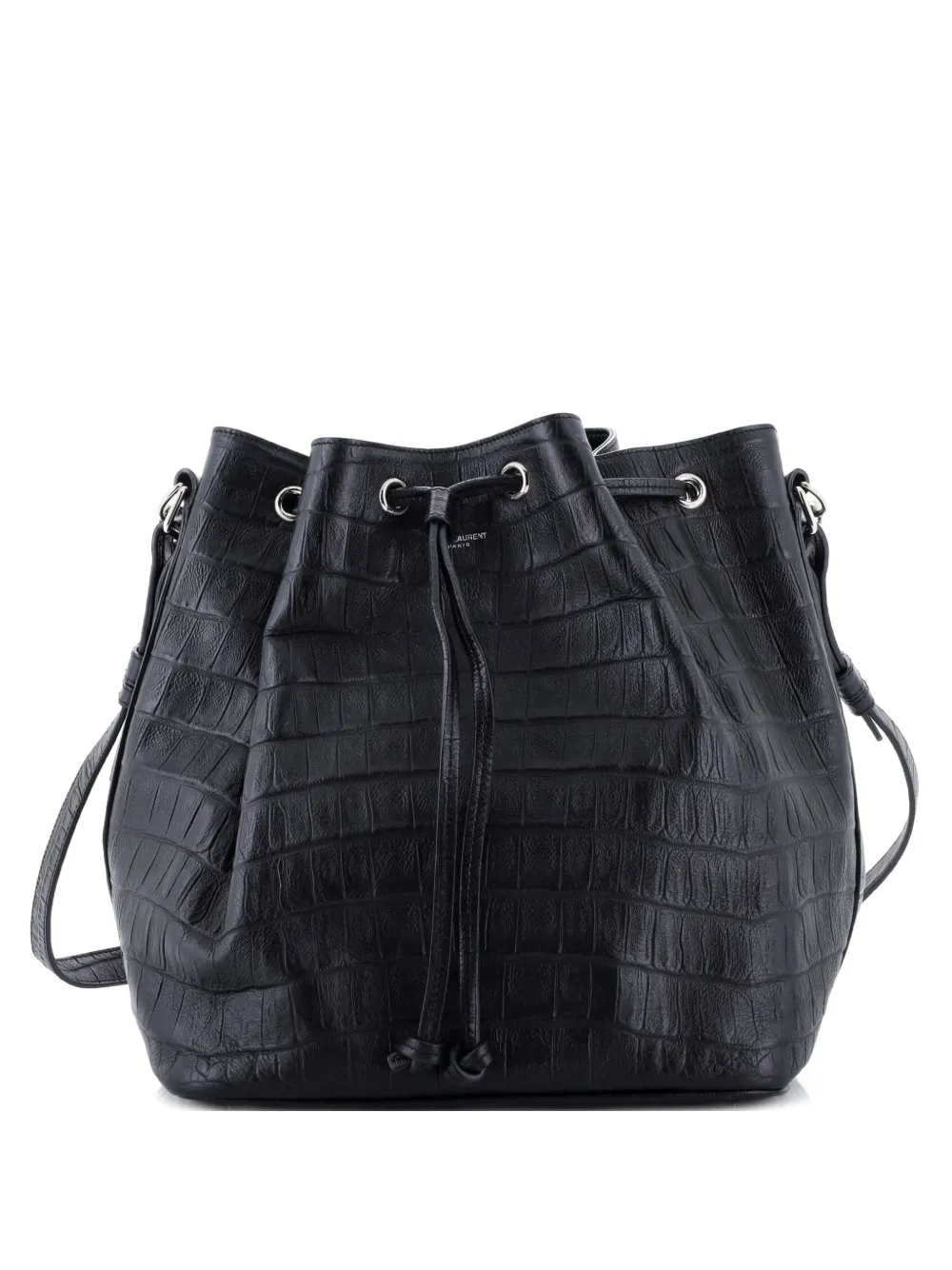 Saint Laurent Pre-Owned Emmanuelle Crocodile Embossed Leather Medium bucket bag | Black | Image 1